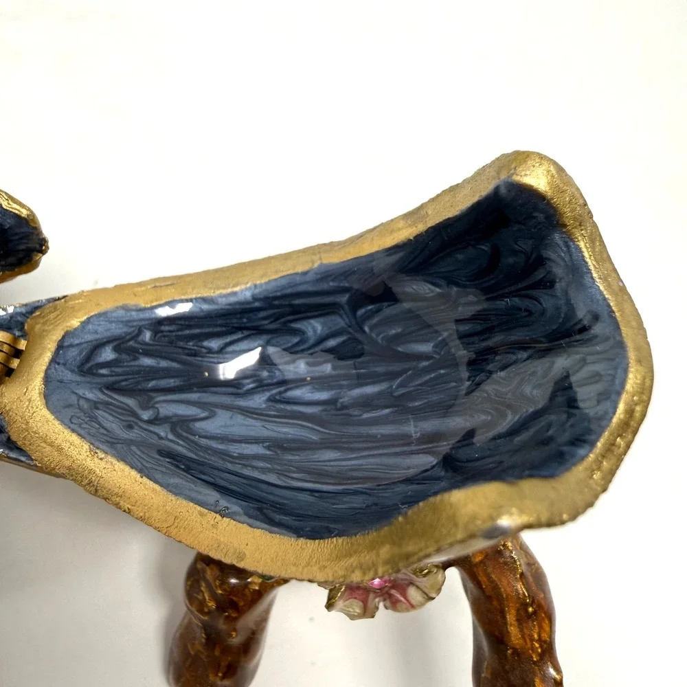 Vintage Enameled Hummingbird Trinket Box Jeweled Crystal Bird Figurine Teal Gold